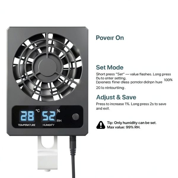 Reptile Humidity Control Fan LURMMUE Quiet Matte Black Wall-Mount-2