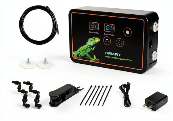 Reptile Smart Misting System Intelligent Spray System 2pcs Spray Nozzles 360 ° Adjustment Hook or Suction Cup Install Timed Spray for Tank Lizard, Chameleon, Snake, Turtle, Frog, Plant-8